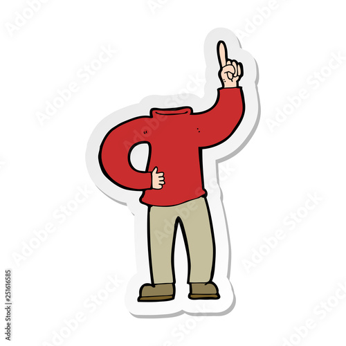 sticker of a cartoon headless body with raised hand
