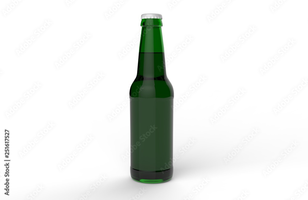 Glass transparent beer bottles mock up on white gray background with shadows and reflections. 3d render Glass transparent beer bottles mock up on white gray background with shadows and reflections. 3d render