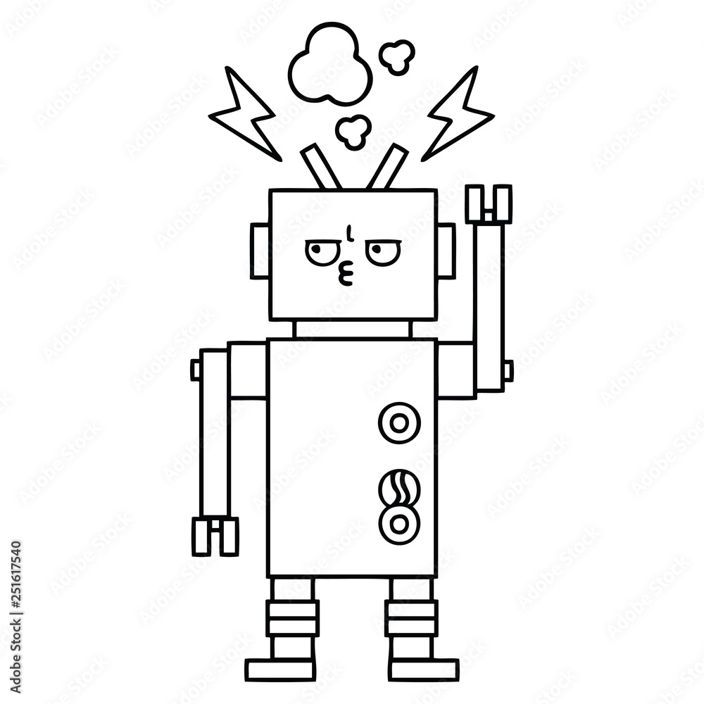 line drawing cartoon malfunctioning robot line drawing cartoon malfunctioning robot