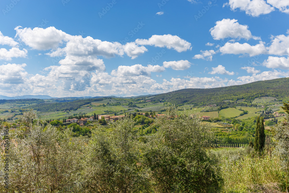 View of a valley in Italy with cultivation landscape