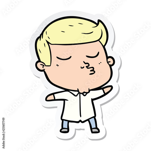 sticker of a cartoon model guy pouting