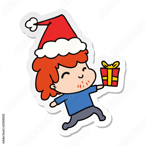 christmas sticker cartoon of kawaii boy