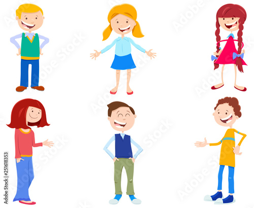 cartoon set of kid and teen characters
