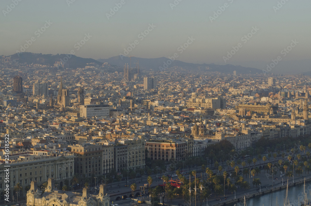 Aerial view of Barcelona, Montjuic, Spain