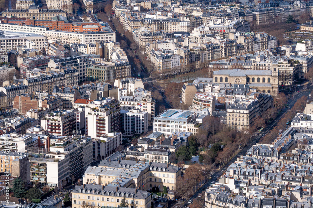 Paris in winter general view of 7th arrondissement from above