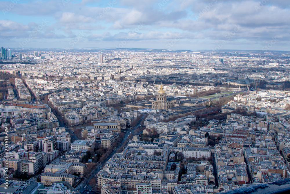 Paris in winter general view of 7th arrondissement from above 