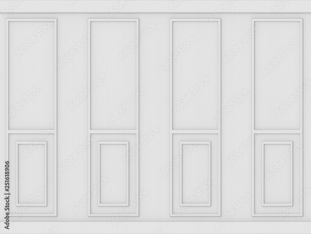 3d rendering. luxury white classical pattern wood wall background