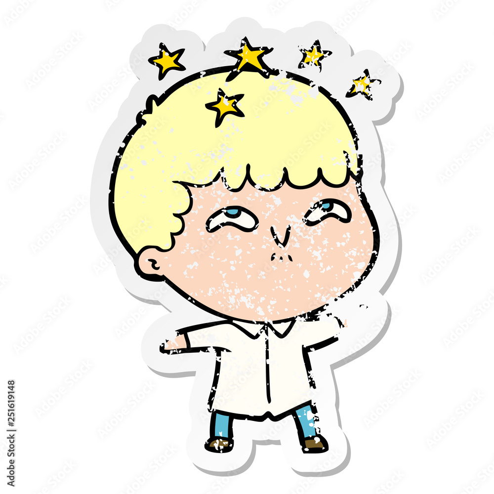 distressed sticker of a cartoon amazed boy distressed sticker of a cartoon amazed boy