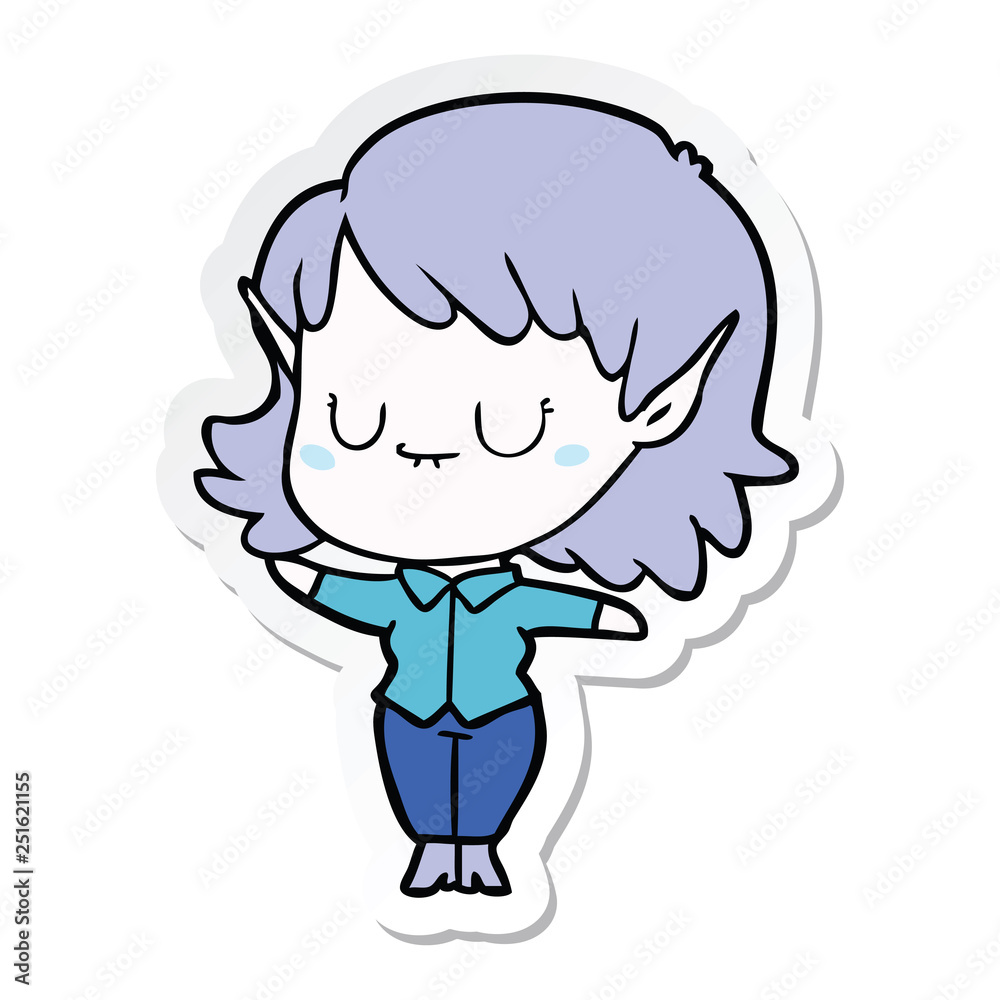 sticker of a happy cartoon elf girl sticker of a happy cartoon elf girl