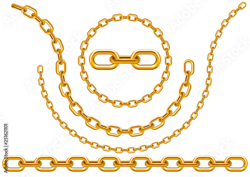 Gold chains in different sizes and forms photo