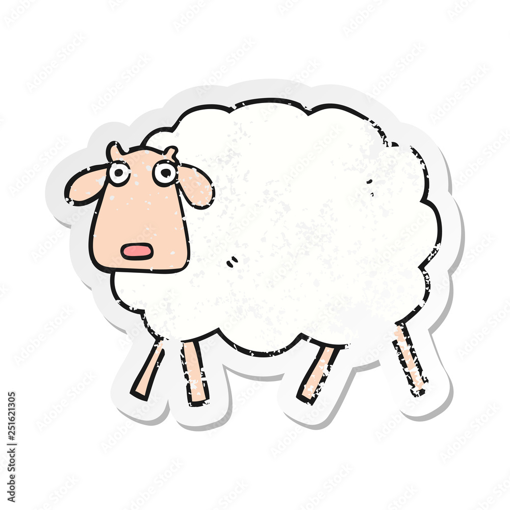 distressed sticker of a cartoon sheep distressed sticker of a cartoon sheep