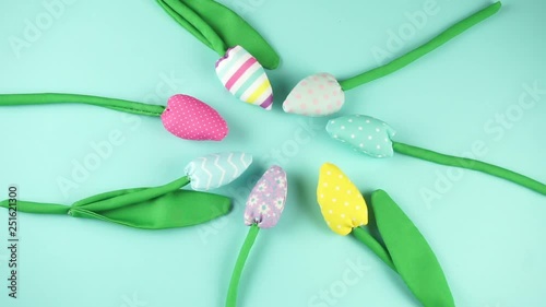 Fabric Tulips form a Circle. Stop-motion Animation.