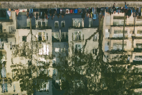 PARIS, FRANCE - 02 OCTOBER 2018: The Canal Saint Martin in the 10th arrondissement of the French capital, reflection in water