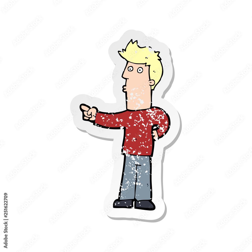 retro distressed sticker of a cartoon man pointing retro distressed sticker of a cartoon man pointing