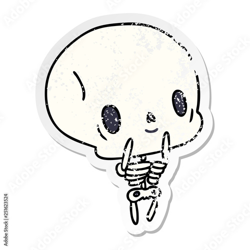 distressed sticker cartoon kawaii cute dead skeleton