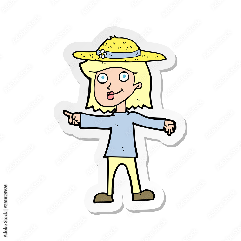sticker of a cartoon woman wearing hat