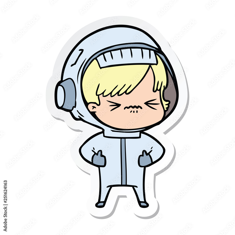 sticker of a cartoon astronaut woman sticker of a cartoon astronaut woman