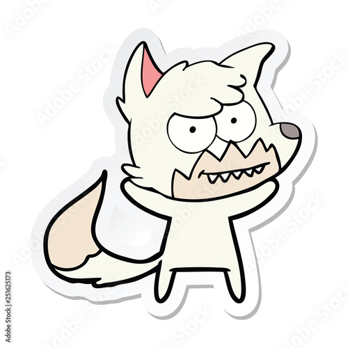 sticker of a cartoon grinning fox