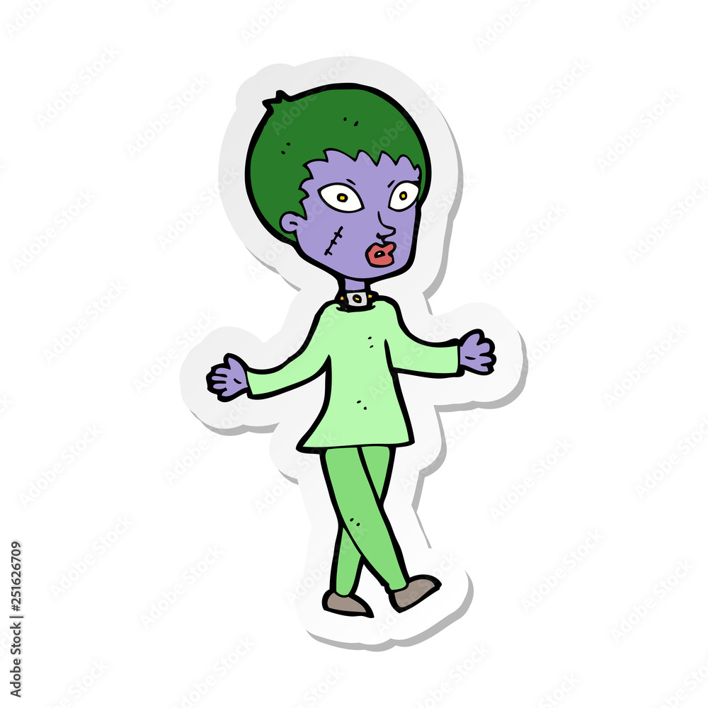sticker of a cartoon halloween zombie woman sticker of a cartoon halloween zombie woman