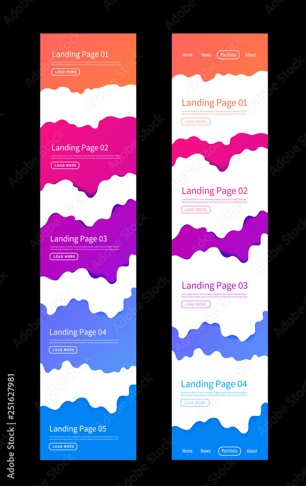 Landing page design template. Wave origami paper cut style. Can be used for ui, web, print design. Vector
