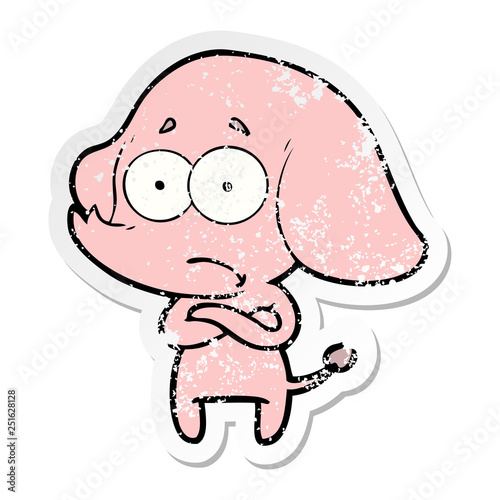 distressed sticker of a cartoon unsure elephant