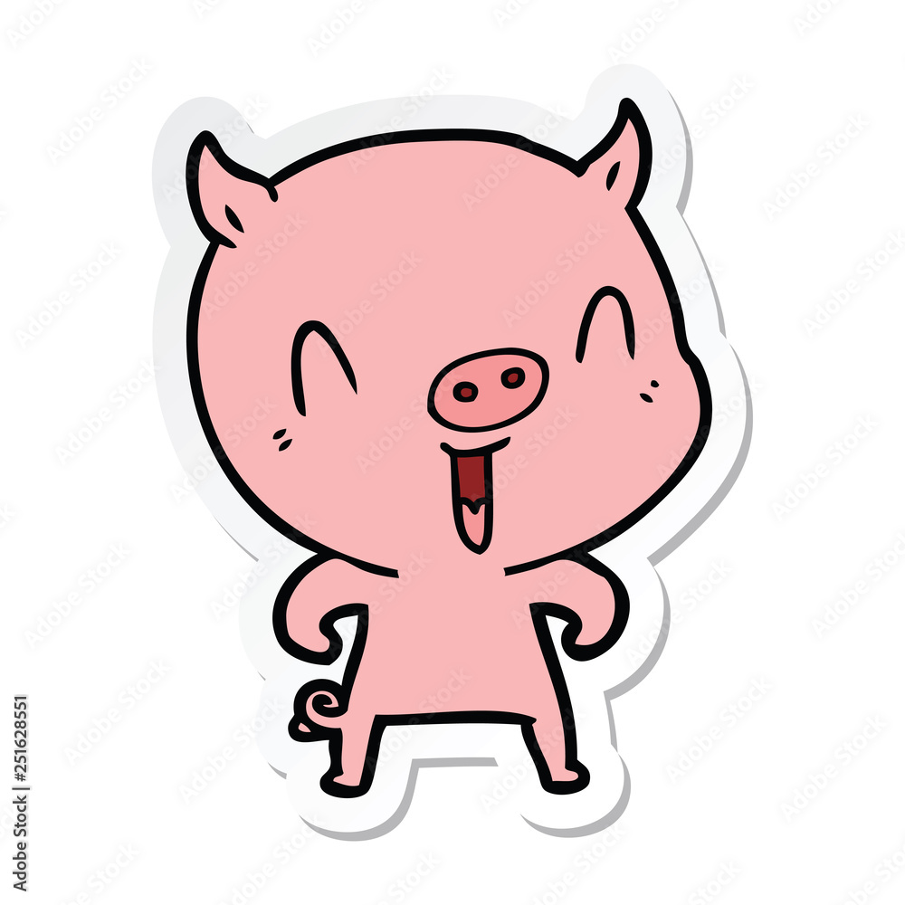 sticker of a happy cartoon pig