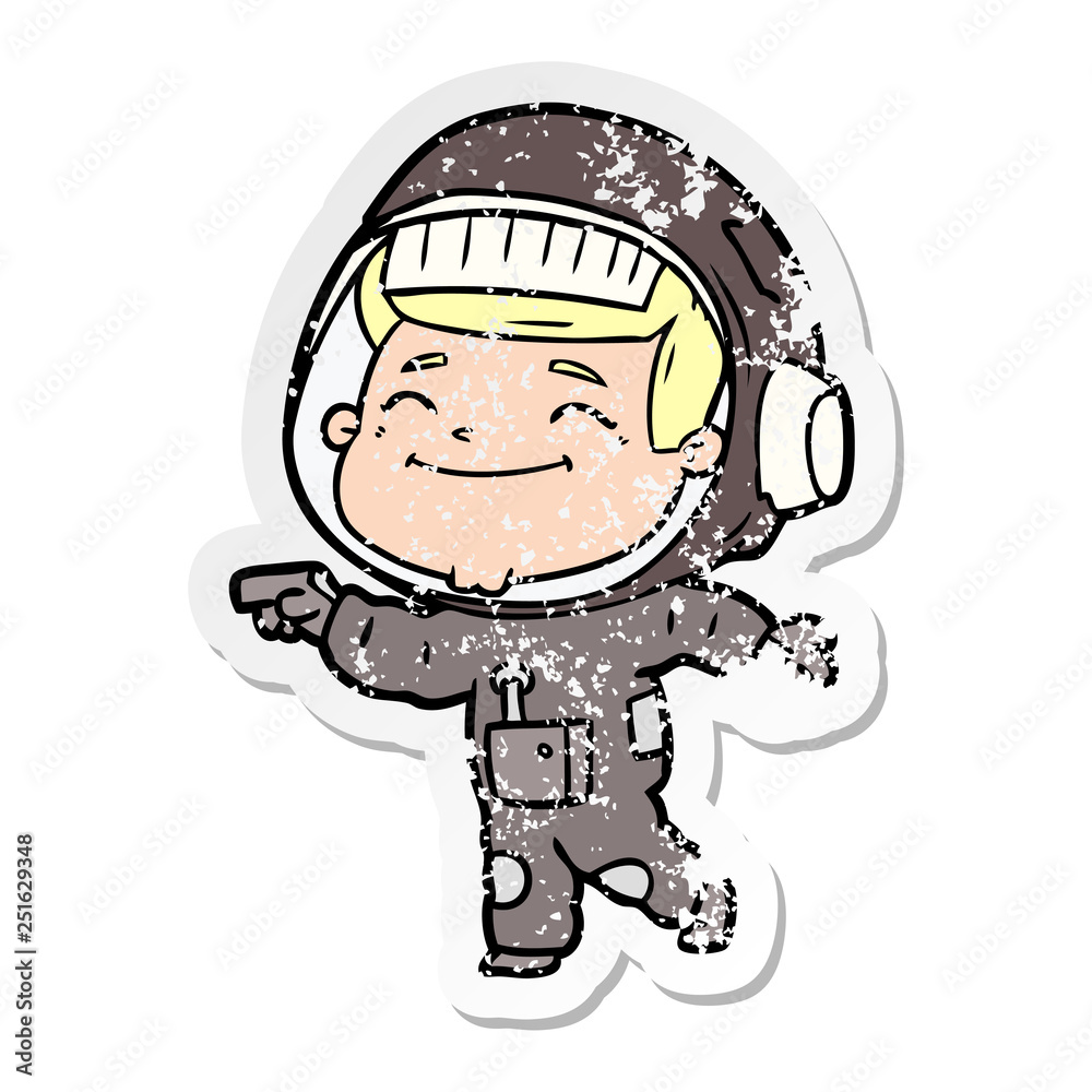 distressed sticker of a happy cartoon astronaut distressed sticker of a happy cartoon astronaut
