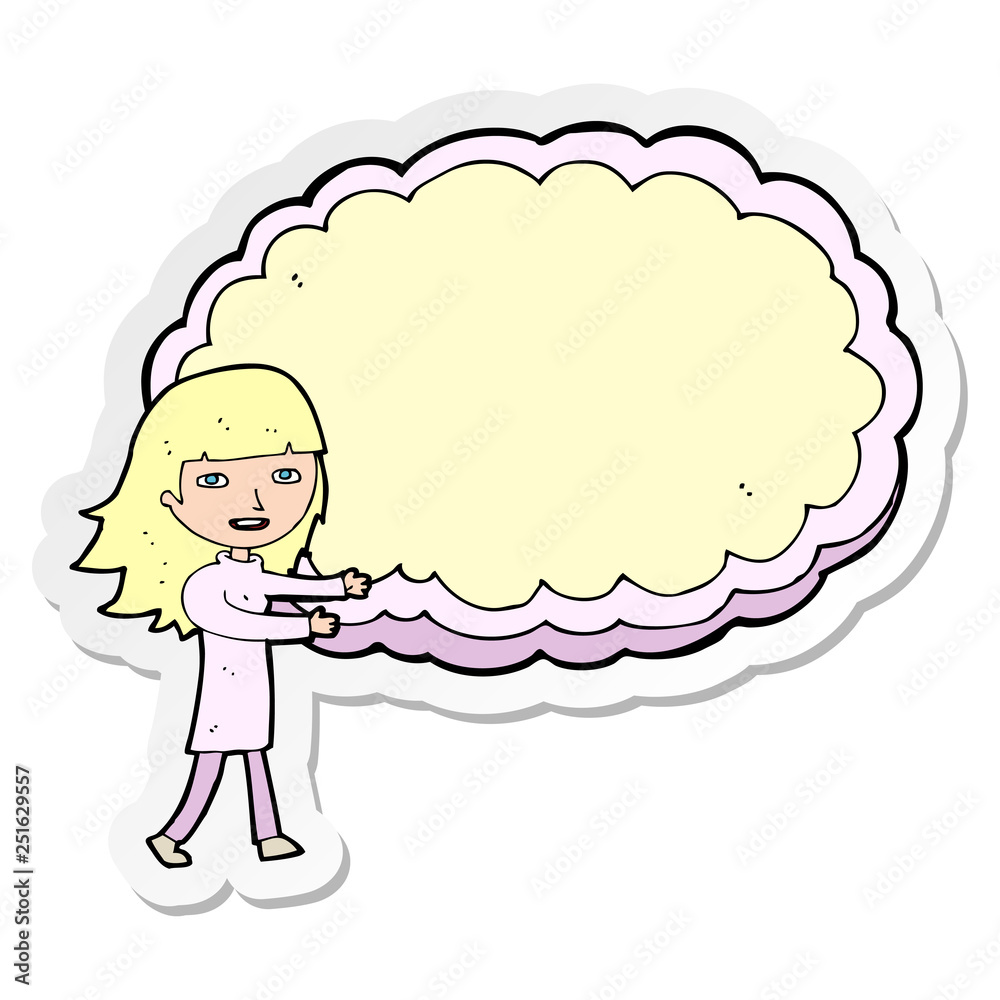 sticker of a cartoon girl with cloud text space sticker of a cartoon girl with cloud text space