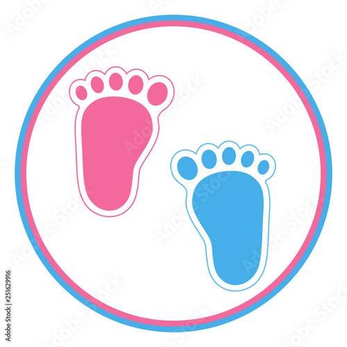 Baby footprint pink and blue in a circle