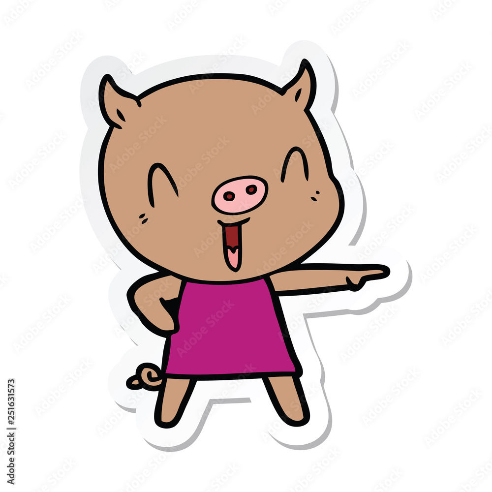 sticker of a happy cartoon pig in dress sticker of a happy cartoon pig in dress