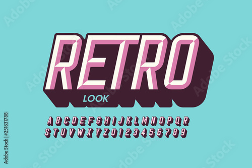 Modern retro style font design, retro look alphabet letters and numbers 