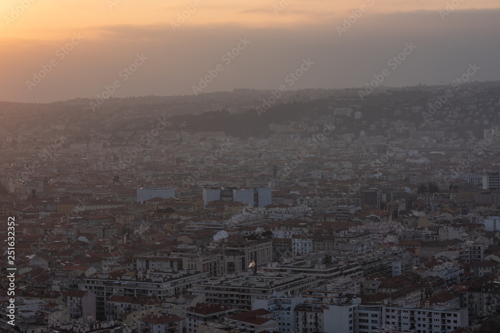 Nice view of the city at sunset from a height