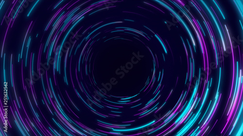 Blue & purple abstract circular radial lines background. Data flow. Optical fiber. Motion effect. Background