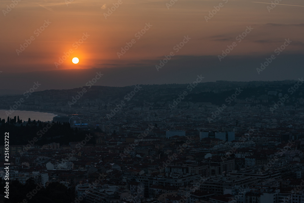 Nice view of the city at sunset from a height