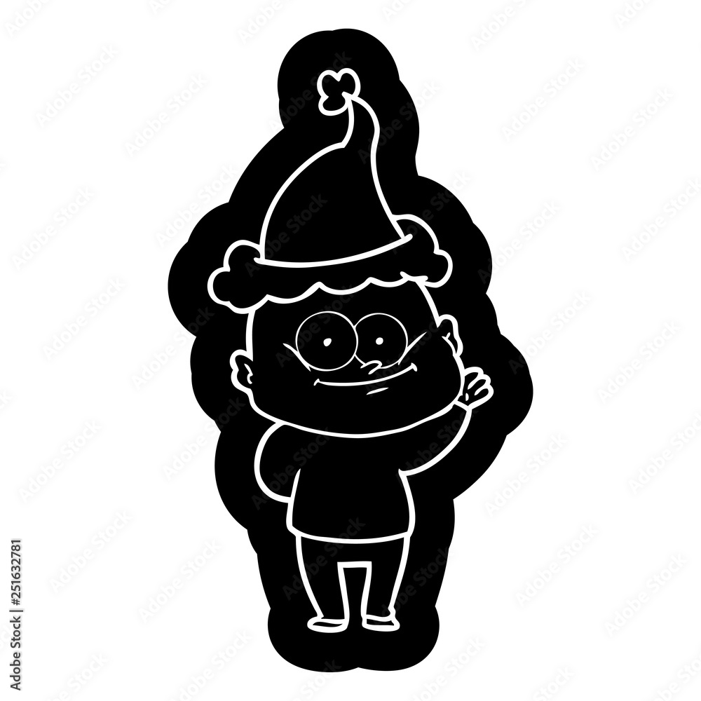 cartoon icon of a bald man staring wearing santa hat cartoon icon of a bald man staring wearing santa hat
