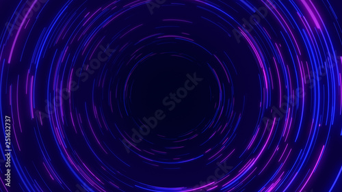 Blue & purple abstract circular radial lines background. Data flow. Optical fiber. Motion effect. Background