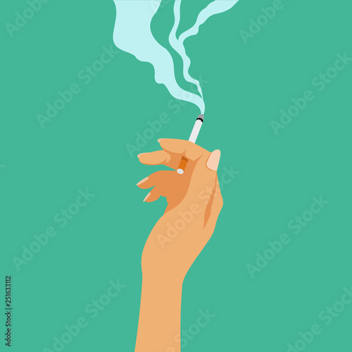 Smoking addiction concept, cigarette in hand, bad habit