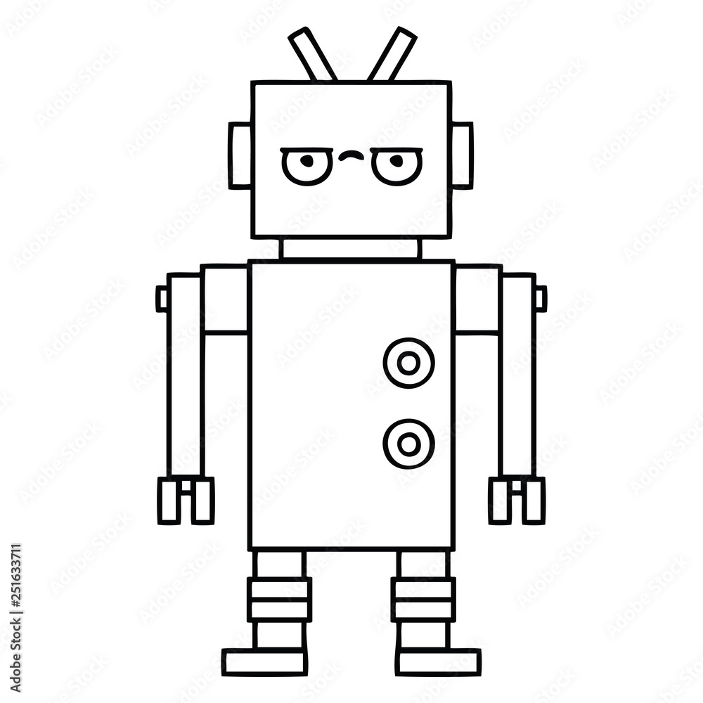 line drawing cartoon annoyed robot