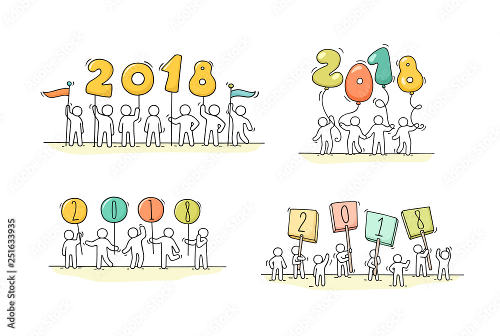 Fototapeta premium 2018 Happy New Year set.