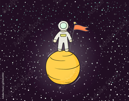 Sketch astronaut with flag.