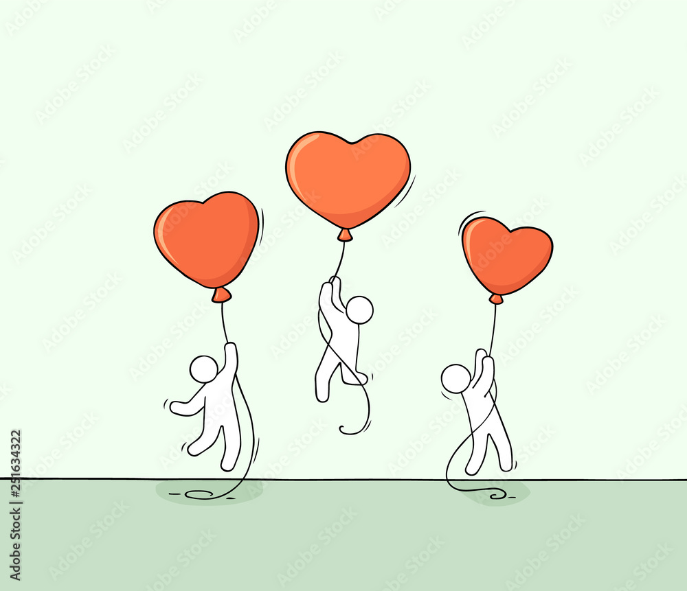  little people with romantic balloons.