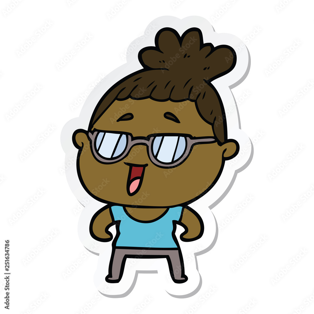 sticker of a cartoon happy woman wearing spectacles sticker of a cartoon happy woman wearing spectacles
