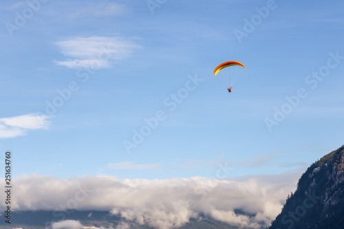Paraglider flying in Squamish, British Columbia, Canada.