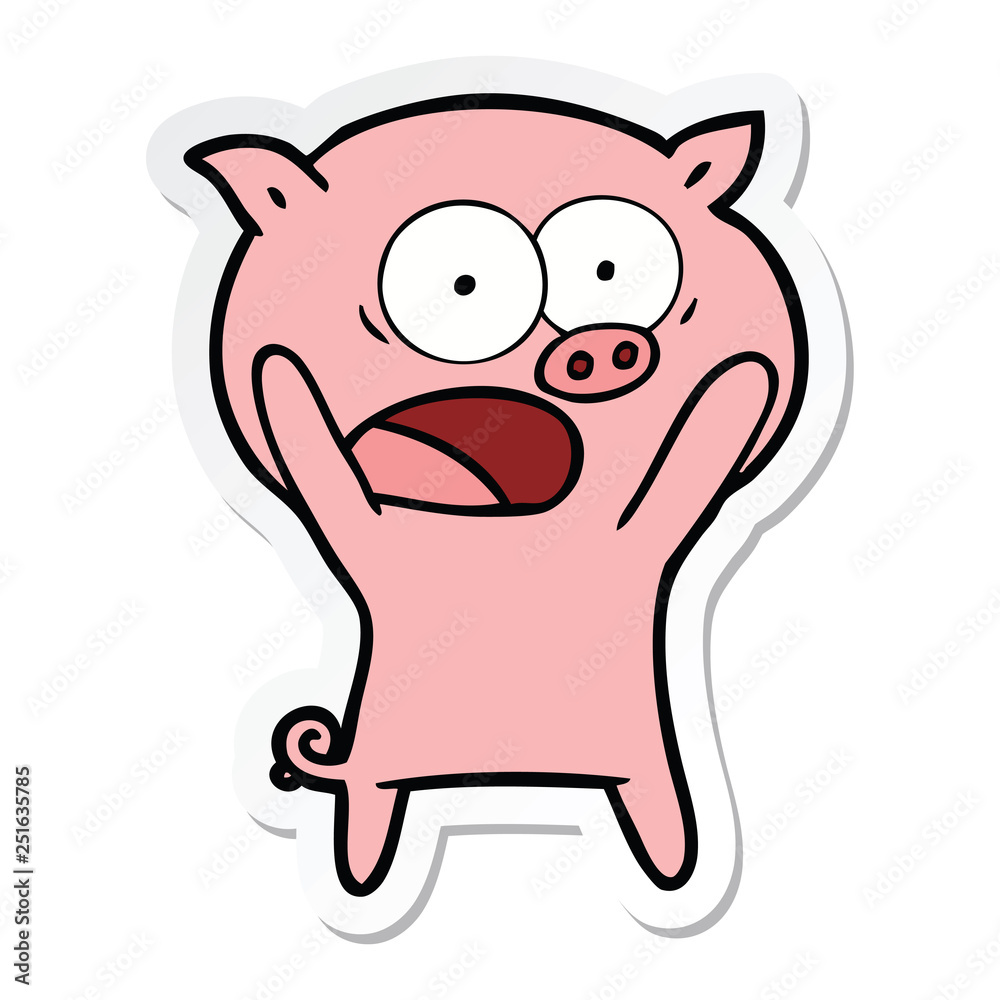 sticker of a cartoon pig shouting sticker of a cartoon pig shouting
