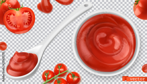 Ketchup, tomato. Pasta sauce 3d vector realistic set
