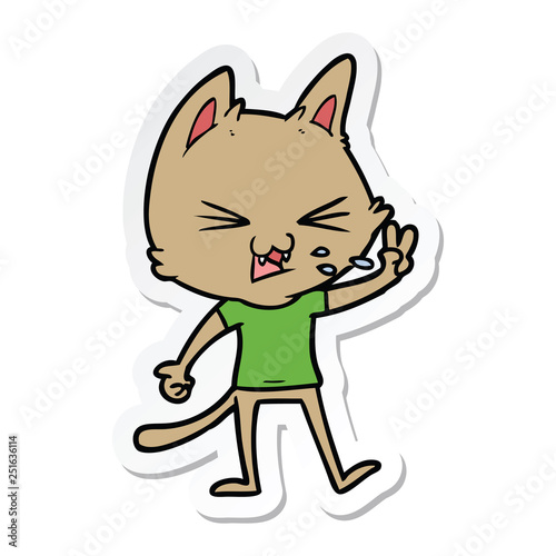 sticker of a cartoon cat hissing © lineartestpilot