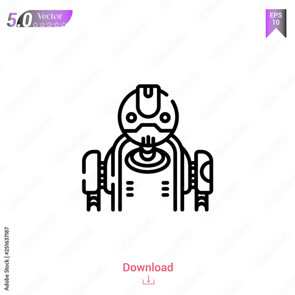 Outline android icon of future world icons isolated on white background. Line pictogram. Graphic design, mobile application, logo, user interface. Editable stroke. EPS10 format vector illustration