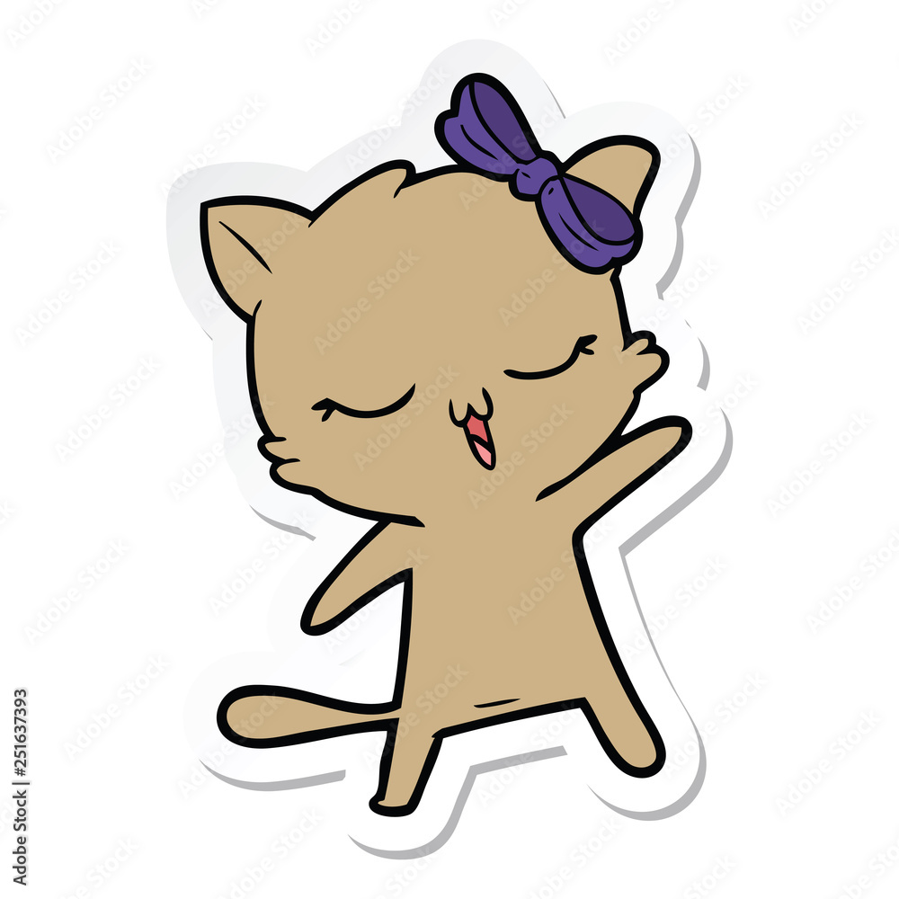 sticker of a cartoon cat with bow on head sticker of a cartoon cat with bow on head