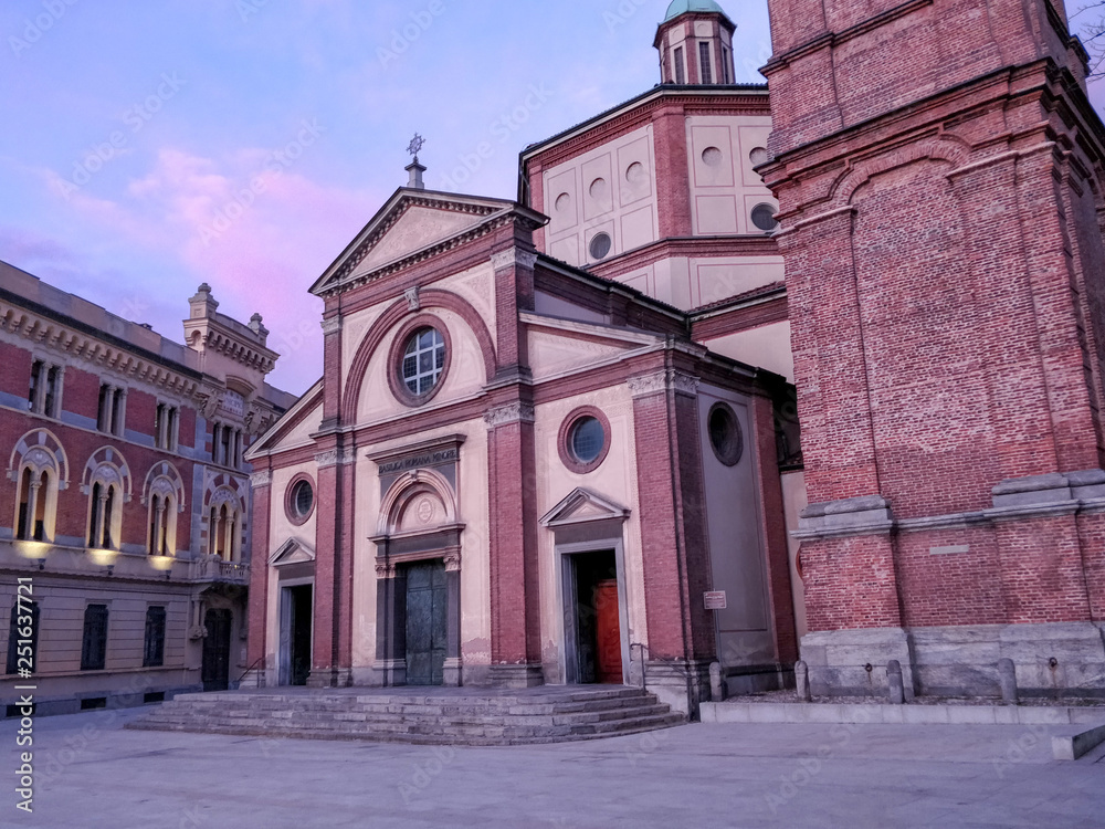 The church of San Magno in piazza San Magno (square San Magno) at sunset in Legnano, Milan, Lombardy, Italy