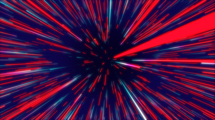 Red and blue abstract radial lines geometric background. Data flow tunnel. Explosion star. Motion effect. background